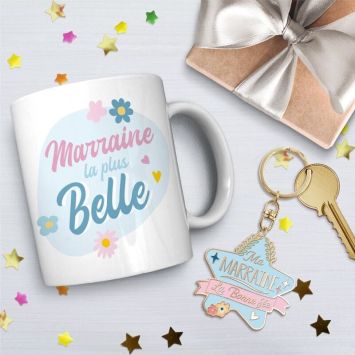 Coffret Mug à paillettes "Merci Maman" et Porte-clés à paillettes "Maman je t'aime"