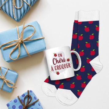 Coffret Cadeau Mug et Chaussettes - Un Chéri à croquer