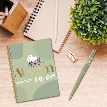 Coffret Carnet de Notes et Stylo - Atsem en or