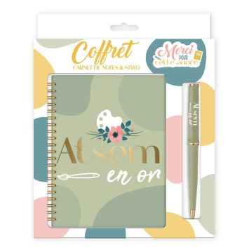 Coffret Carnet de Notes et Stylo - Atsem en or | jourdefete.com