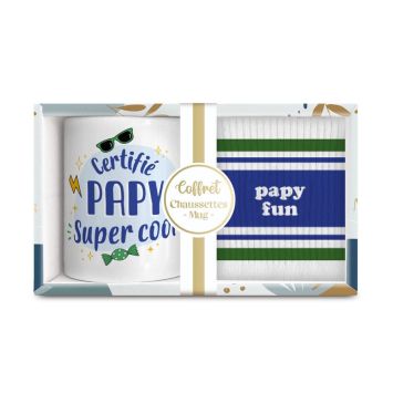Coffret Mug "Papy super cool" et Chaussettes "Papy fun" pour homme - Collection Famille d'Amour