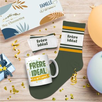 Coffret Mug et Chaussettes "Frère idéal" pour homme - Collection Famille d'Amour