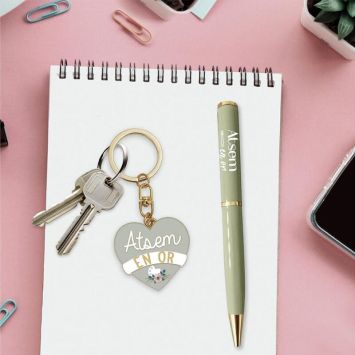 Coffret Porte-Clé et Stylo - Atsem en or