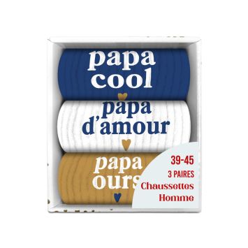 Coffret Trio de chaussettes à paillettes pour homme - Papa - Collection Famille d'Amour