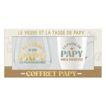Coffret Verre "Le verre d'un Papy extraordinaire" et Tasse "La pause de Papy bien méritée" - Collection Papy d'Amour