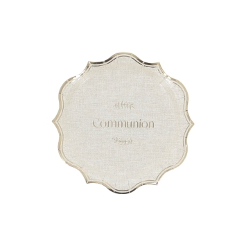 Assiette Communion effet lin et or Ø18 cm – Lot de 8 | jourdefete.com