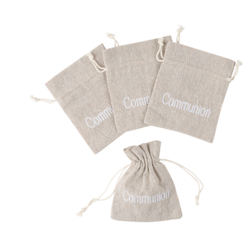 Pochons brodés "Communion" en lin naturel, parfaits pour une célébration élégante | jourdefete.com
