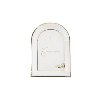 8 Assiettes en carton - Collection Communion Pureté Blanc et Or