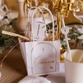 6 Sacs Cadeaux - Collection Communion Pureté Blanc et Or