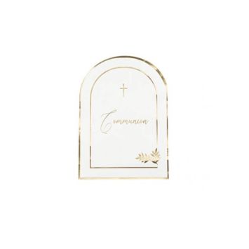 16 Serviettes - Collection Communion Pureté Blanc et Or