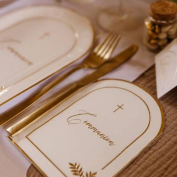 16 Serviettes - Collection Communion Pureté Blanc et Or