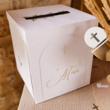 Urne Merci - Collection Communion Pureté Blanc et Or