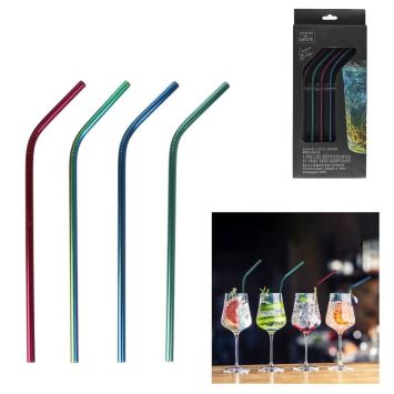 4 pailles inox colorées avec goupillon | jourdefete.com