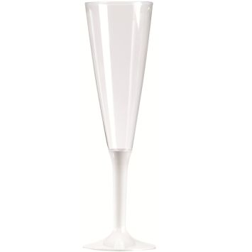 10 Flûtes à Champagne Plastique Pied Blanc