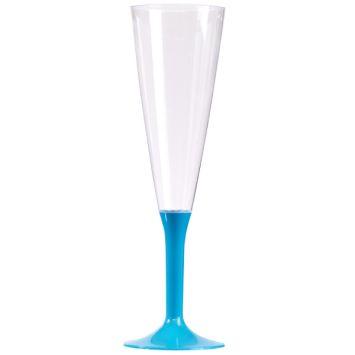 10 Flûtes à Champagne Plastique Pied Turquoise