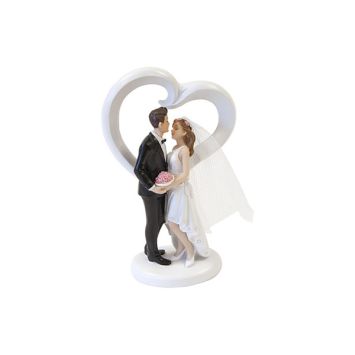 Figurine pour mariage - 13,5 cm - Couple de mariés devant cœur