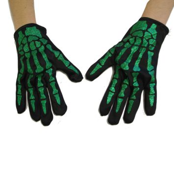 Accessoire Gants Squelette à Paillettes Vertes