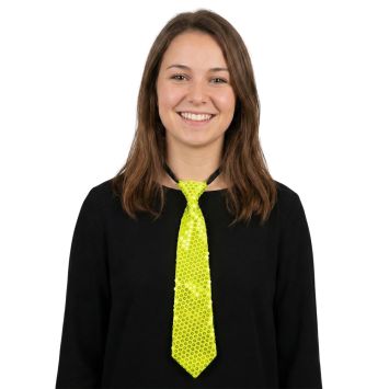 Cravate fluo jaune à sequins pour soirée festive et déguisement | jourdefete.com
