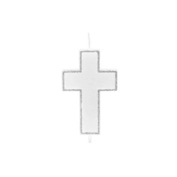 Bougie Communion Croix Pailletée - Argent | JOURDEFETE.COM