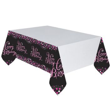 Nappe en Plastique "Happy Birthday" - Rose / Noir
