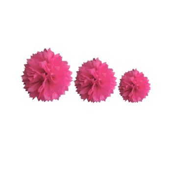 Décoration Pompon Fuchsia - assortiment de 3 tailles