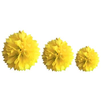 Décoration Pompon Jaune - Assortiment de 3 tailles
