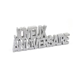 Décoration de Table "Joyeux Anniversaire" 30cm - Paillettes Argent