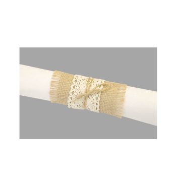 4 décorations de serviette en jute et dentelle