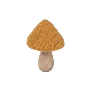 Champignon décoratif d'automne avec chapeau en tricot orange et pied en bois naturel, 9,5 cm de diamètre sur 14 cm de hauteur | jourdefete.com