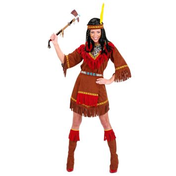 Déguisement indienne femme avec robe à franges, bandeau et plume | jourdefete.com