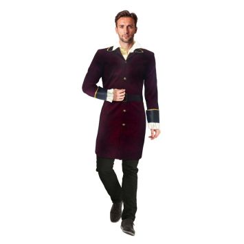 Déguisement pirate homme avec veste longue bordeaux et ceinture noire | jourdefete.com