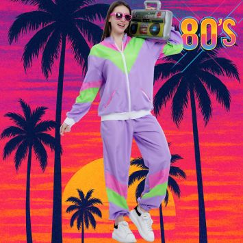 Survêtement Violet des Années 80 pour femme - Taille au choix