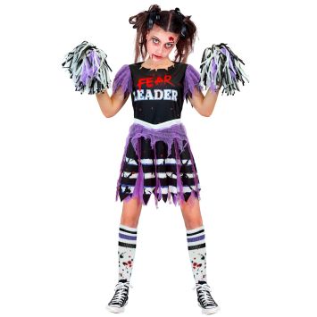 Costume Halloween majorette zombie fille ado avec pompons violets et robe déchirée | jourdefete.com