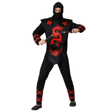 Déguisement de Ninja Noir et Rouge pour homme  - Taille au choix