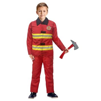 Enfant déguisé en pompier avec uniforme rouge | jourdefete.com