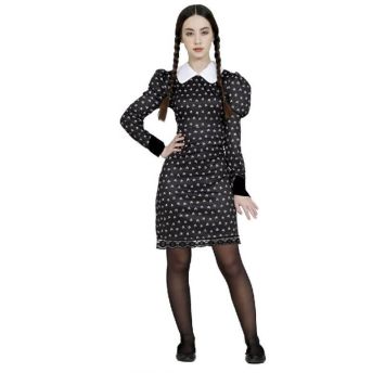 Une belle robe noire à motifs de fille macabre pour que votre ado incarne Mercredi Addams | jourdefete.com