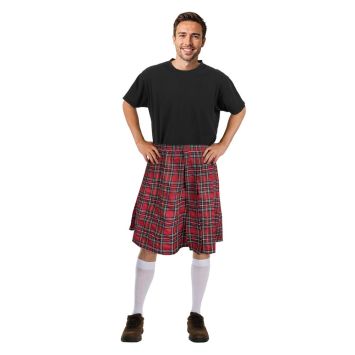 Déguisement homme en kilt écossais rouge avec t-shirt noir | jourdefete.com