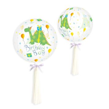Ballon transparent dinosaure vert Birthday Boy pour anniversaire garçon | jourdefete.com