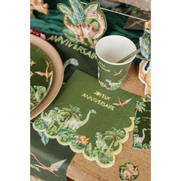 10 serviettes "Joyeux Anniversaire" en papier - 33 x 33 cm - Collection Dinosaures