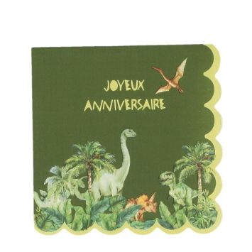 10 serviettes "Joyeux Anniversaire" en papier - 33 x 33 cm - Collection Dinosaures