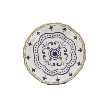 Assiettes en papier Dolce Vita 18 cm bleu roi, blanc et or | jourdefete.com
