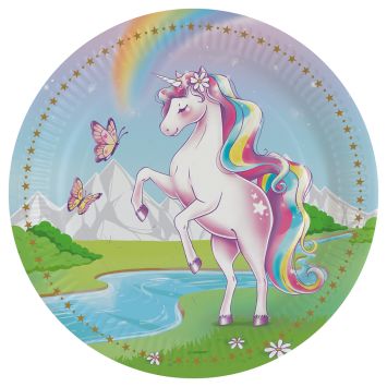 8 assiettes en carton - Diamètre 23 cm - Collection Dreams Licorne