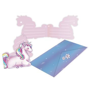 8 cartes d'invitation en carton avec enveloppes - 14,7 x 9 cm - Collection Dreams Licorne