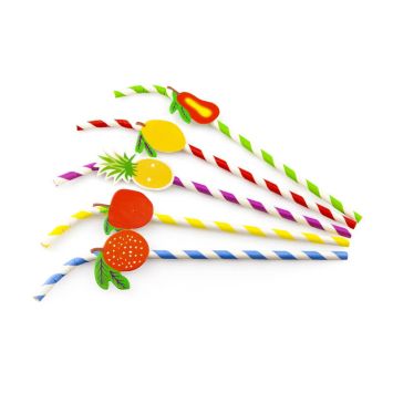 50 pailles colorées avec un médaillon de fruit biodégradables FSC®