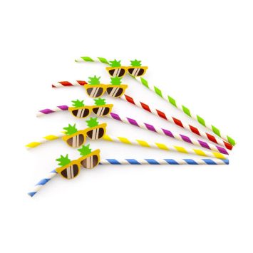 50 pailles en papier biodégradables (FSC®), colorées  avec un médaillon de fruit