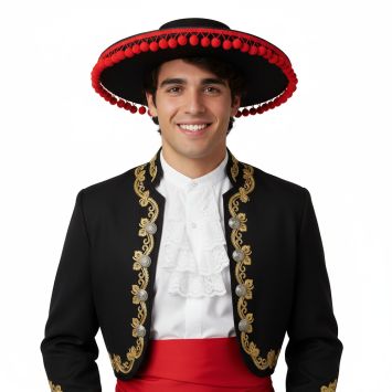 Chapeau Señor espagnol noir et rouge pour déguisement | jourdefete.com