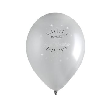ballon joyeux anniversaire metal blanc et argent | jourdefete.com