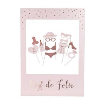 Kit Photobooth avec son Cadre et ses 12 Pièces - EVJF de Folie - Rose Gold | jourdefete.com