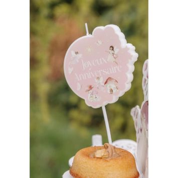 Bougie "Joyeux Anniversaire" sur pic - Diamètre 8 cm - Collection Fairy World