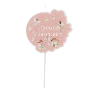Bougie "Joyeux Anniversaire" sur pic - Diamètre 8 cm - Collection Fairy World